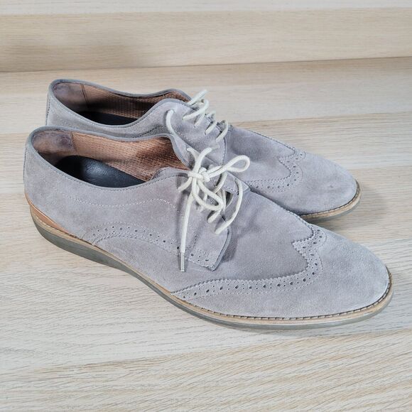 Johnson & Murphy Mens Size 12 M Taupe Suede Leather Wingtip Oxford Dress Shoes - Picture 1 of 9